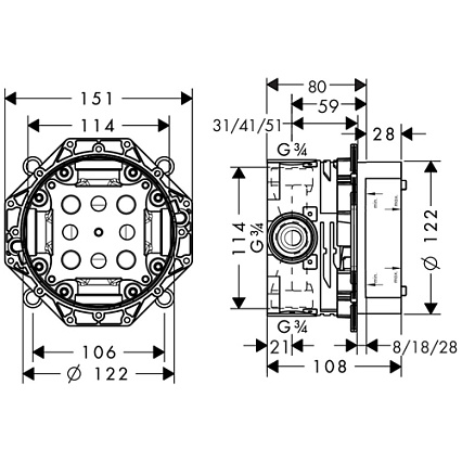 Смеситель Hansgrohe iBox Universal 01800180 внутренняя часть