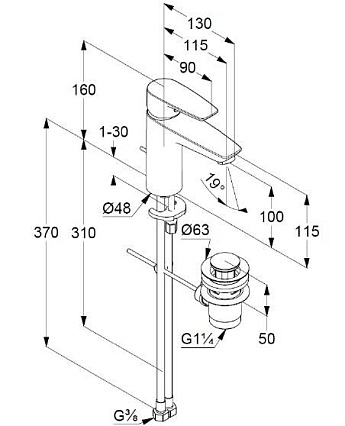 Смеситель для раковины Kludi Pure&Solid 342900575 с донным клапаном