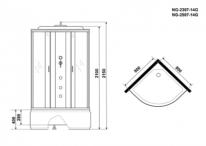 Душевая кабина Niagara NG 2507-14G 80x80 стекло тонированное, гидромассаж