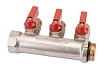 Коллектор с шаровыми кранами STOUT Smb 6210 341203 3/4", 3 отвода 1/2", красные ручки RG0091AACQM2BK