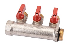 Коллектор с шаровыми кранами STOUT Smb 6210 341203 3/4&quot;, 3 отвода 1/2&quot;, красные ручки RG0091AACQM2BK