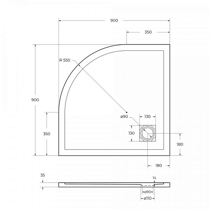 Поддон для душа BelBagno TRAY-MR-UNO-R-90-550-35-NERO-NO 90x90 черный, накладка черный