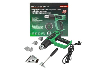 Промышленный фен с дисплеем и насадками Rockforce (220В,50/60Гц,2000Вт, 60-600С, 300-500л/мин) RF-HG60-2000LCD(52350)