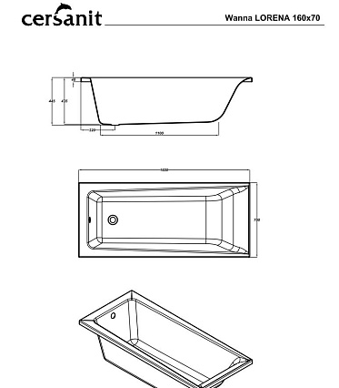 Акриловая ванна Cersanit Lorena 160x70 см
