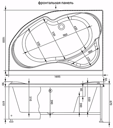 Акриловая ванна Aquanet Allento 170x100 L/R