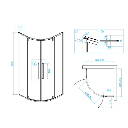 Душевой уголок RGW Stilvol SV-53B 100x100, черный, прозрачное, четверть круга