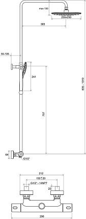 Душевая стойка Ravak Termo 300 TE 093.00/150 термостат