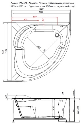 Акриловая ванна Aquanet Fregate 120x120 см