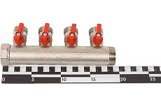 Коллектор Henco 1&quot; с красными шаровыми кранами, 3/4&quot;НР евроконус, 1&quot;-4xEK14,16,18,20 VB060504-ROOD