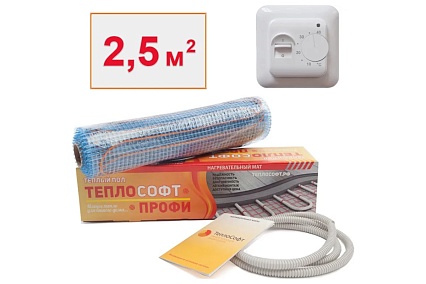 Нагревательный мат ТеплоСофт Профи 2,5м.кв. 375Вт с терморегулятором 25375