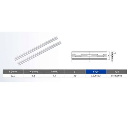 Нож сменный FHONK твердосплавный 82x5.5x1.1 HW 35 Z=2 (упаковка 10шт) 825511FK07-10