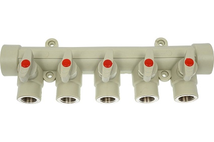 Коллектор с шаровыми кранами Lammin ppr вр 32x1/2x5 7/1 серый Lm31082515032G