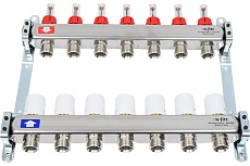 Коллекторная группа 1х3/4, 7 выходов, с расходомерами и термостатическими вентилями, нерж. сталь Uni-Fitt 450I4307