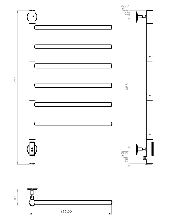 Полотенцесушитель электрический Vincea VTD-1S2CE 43x80 хром