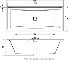 Акриловая ванна Riho Still Square Plug&Play 180x80 см R с монолитной панелью