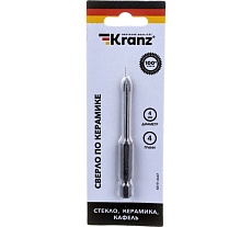 Сверло по стеклу и керамике 4 мм, 4 грани, шестигранный хвостовик Kranz KR-91-0647