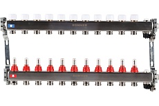 Коллектор из нержавеющей стали Rommer с расходомерами, с клапаном вып. воздуха и сливом, 11 выходов Rms-1201-000011 RG0091LAMS9EVP