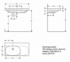 Раковина Geberit Acanto 90 см, полочка справа, без отверстий