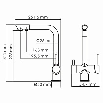 Смеситель для кухни WasserKRAFT A8387, под фильтр, матовое золото