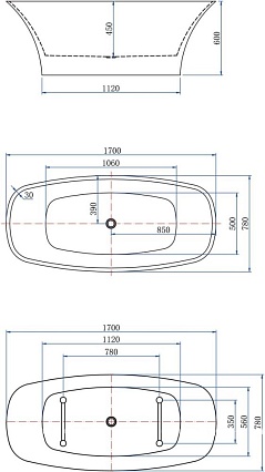 Акриловая ванна Aquanet Family Smart 170x78 см, 88778-GW-MB белый/черный матовый