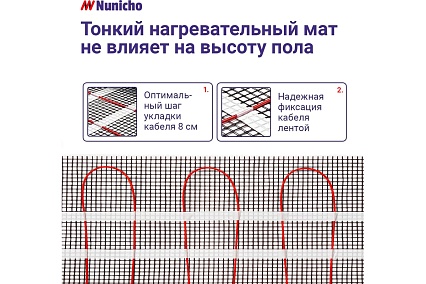 Электрический теплый пол Nunicho 10 м2, 150 Вт/м2 двужильный экранированный 141310
