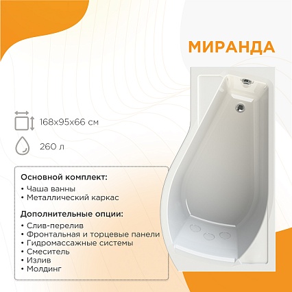 Акриловая ванна Ваннеса Миранда 168х95 см R