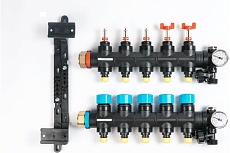 Коллекторная группа с расходомерами Federica Bugatti FB 1&quot;х3/4&quot; 5 выходов, пластиковый коллектор 2015367