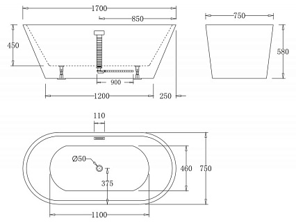 Акриловая ванна BelBagno BB61-1700-W0 170x75 белый