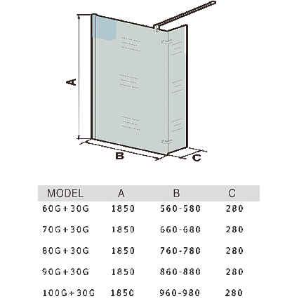 Душевая перегородка WeltWasser WW400 100G+30G (100+30)x185 прозрачная, 10000002948