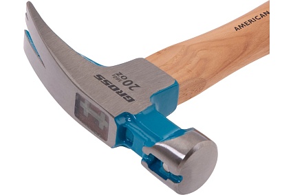 Молоток-гвоздодер Gross 560 г, угол 75, магнит, обрезиненная рукоятка american hickory 10419