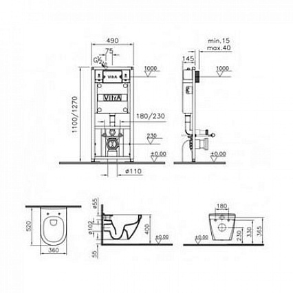 Подвесной унитаз VitrA S50 9003B003-7201 комплект с инсталляцией VitrA V12, кнопка Loop O глянцевый хром, сиденье микролифт