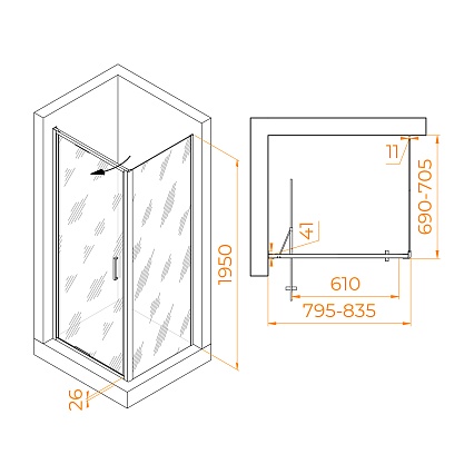 Душевой уголок RGW Stilvol SV-145B (SV-05B + Z-050-2B) 80x70 прозрачное, черный 703214587-14