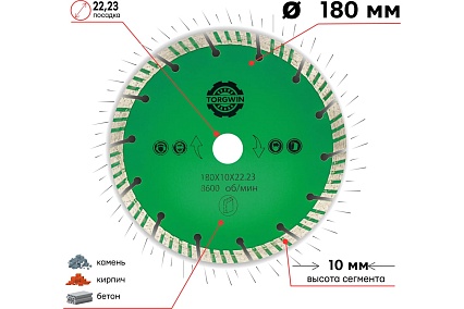 Алмазный диск отрезной турбо по бетону, абразиву, камню 80x22.2xZ14/10x2.8мм TORGWIN 106AG-TG18022ТС