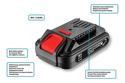 Аккумуляторная батарея Energy+ 18 V, Li-Ion, 2.0 Ач Graphite 58g001