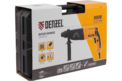 Электрический перфоратор Denzel rhh-800-26, sds-plus, 800 вт, 3 дж, 3 плюс 1 режим 26607