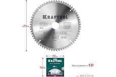 Диск пильный по алюминию Kraftool Multi material 210x30 мм, 64Т 36953-210-30