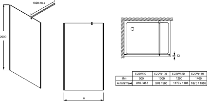 Душевая перегородка Jacob Delafon Contra 140x200 E22W140-GA прозрачная