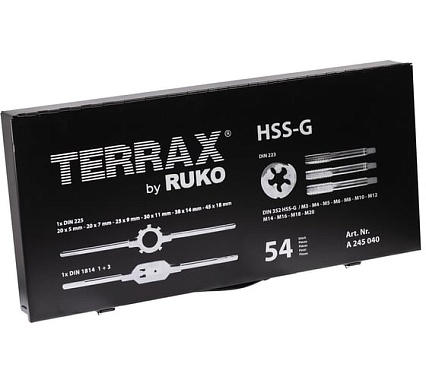 Резьбонарезной набор Terrax by RUKO M3-M20 HSS-G, 54шт A245040