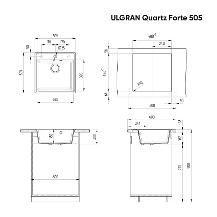 Кухонная мойка Ulgran Quartz Forte 505-06 50.5 см трюфель