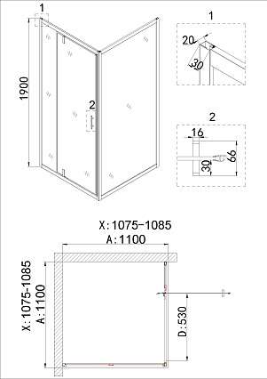 Душевая дверь Niagara Nova NG-43-11AG 110x190 прозрачный, золото