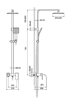 Душевая стойка Timo Selene SX-1013/03 черный матовый