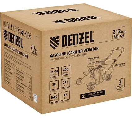 Скарификатор-аэратор бензиновый Denzel SAG-400, 212 см3, -15/+10 мм, 40 см 57802
