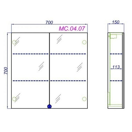 Зеркальный шкаф Aqwella МС 70 см MC.04.07