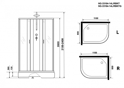 Душевая кабина Niagara Classic NG 33184-14RBKTG 110x80 стекло матовое, без крыши, тропический душ, гидромассаж