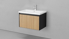 Мебель для ванной Velvex Klaufs 70 см подвесная, 1 ящик, черный матовый/дерево шатанэ