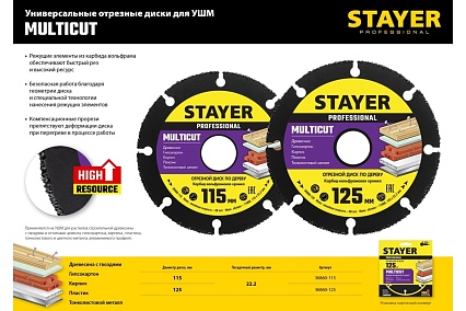 Диск отрезной по дереву для УШМ Stayer MultiCut 115х22.2мм 36860-115