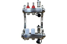 Коллектор для теплого пола Sanext 8522-1 нержавеющая сталь, с расходомерами, автоматический в/о и дренажный клапан, ДУ25, ВР1x2 конт. НР 3/4