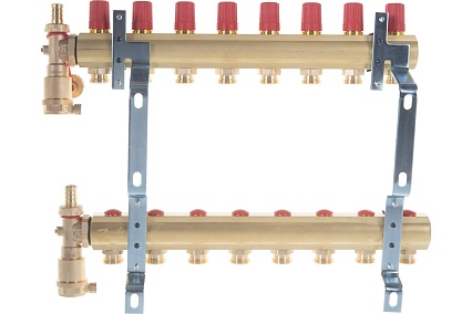 Комплект коллекторов Danfoss FHF-8 set с кронштейнами и воздухоотводчиками 8 контуров 088U0708