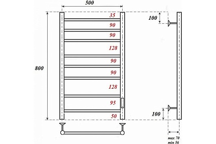 Полотенцесушитель электрический Point PN10858W П8 50x80 диммер справа, белый