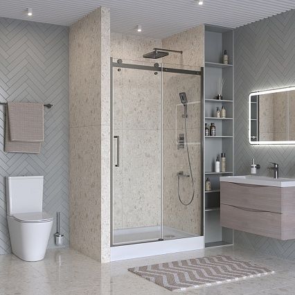 Душевая дверь BelBagno MARINO-2-BF-1-120-C-GM 120x195 прозрачная, оружейная сталь